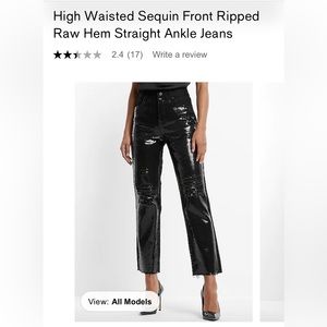 EXPRESS HIGH WAISTED SEQUIN FRONT RIPPED RAW HEM STRAIGHT ANKLE JEANS